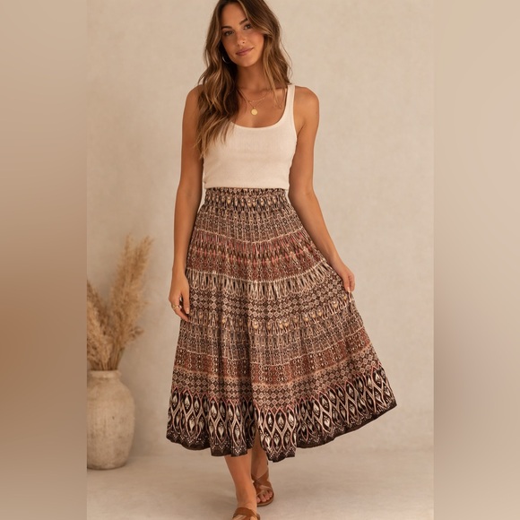 Liz Claiborne Dresses & Skirts - Liz Claiborne Brown Tan Printed Midi Skirt